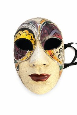 Venetian Style Mask Hand Painted Crackle Finish Masquerade Wall Decor